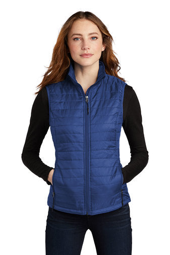 Ladies Packable Puffy Vest Cobalt Blue