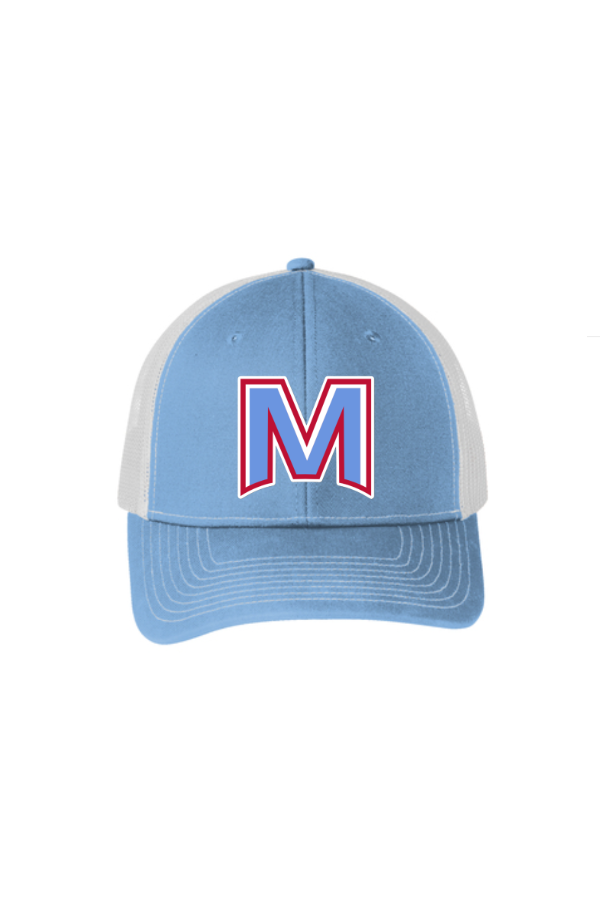 Embroidered Pacific Trucker Snapback Cap (104C) - Columbia Blue/White