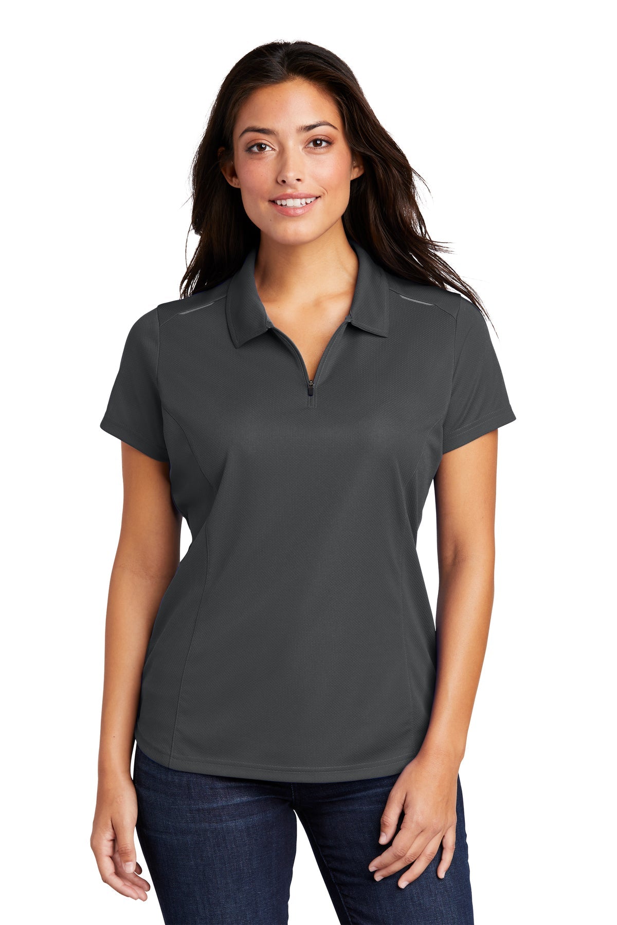 L580 Port Authority® Ladies Pinpoint Mesh Zip Polo