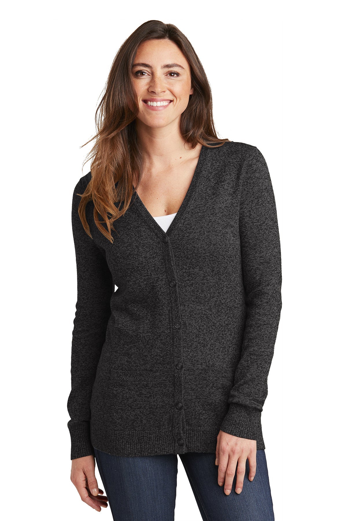 LSW415 Port Authority ® Ladies Marled Cardigan Sweater