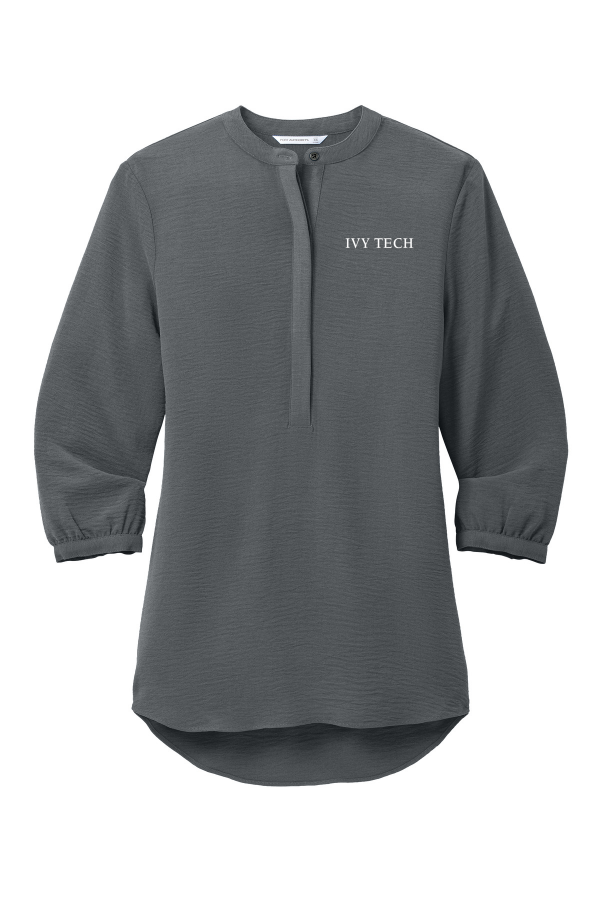 Embroidered Women's 3/4-Sleeve Textured Crepe Tunic (Port Authority LW713) - Graphite