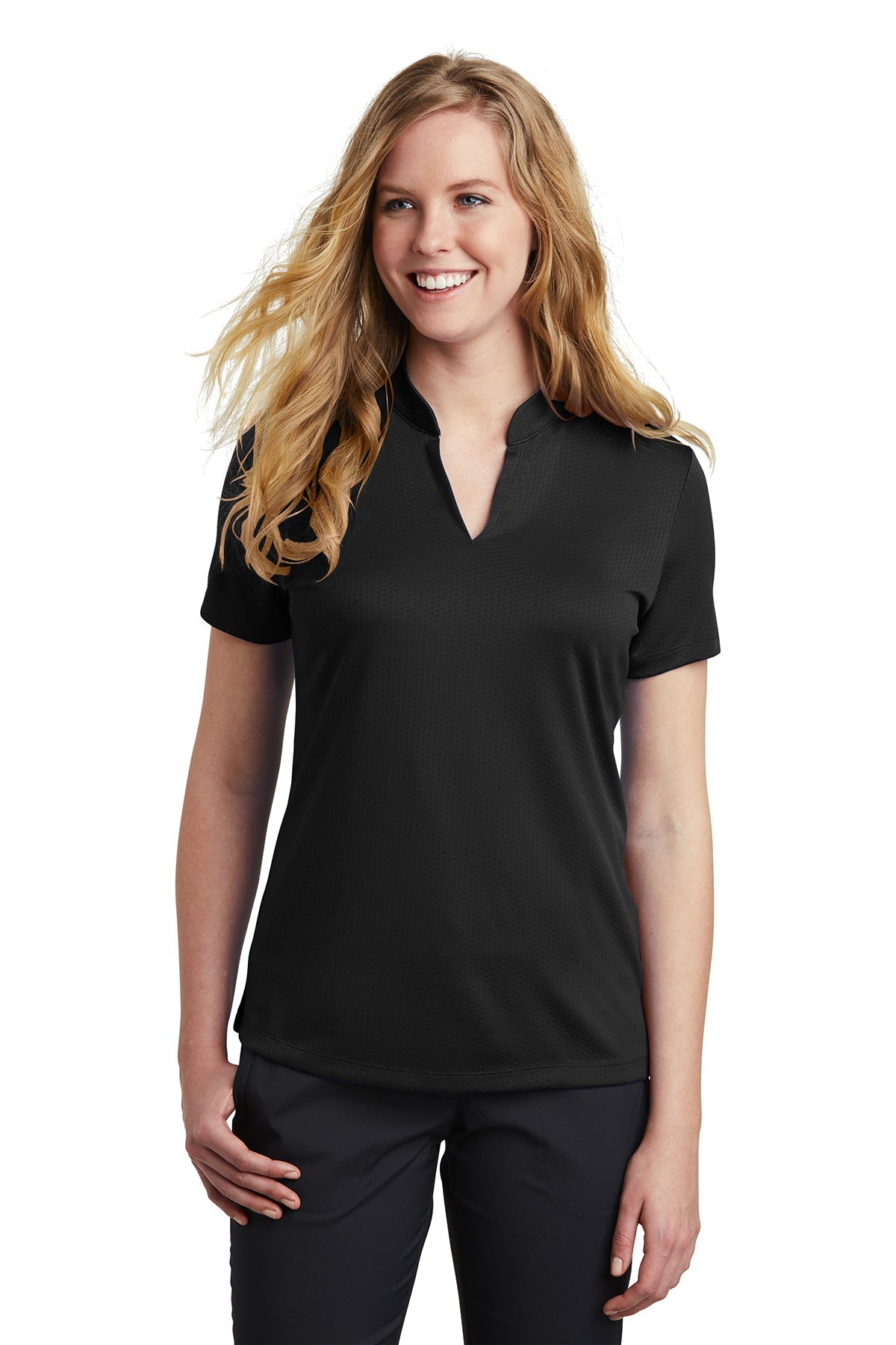 NKAA1848 Nike Ladies Dri-FIT Hex Textured V-Neck Top