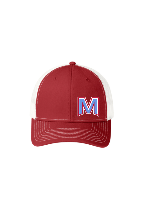 Embroidered Port Authority Snapback Trucker Cap (C112) - Red/White