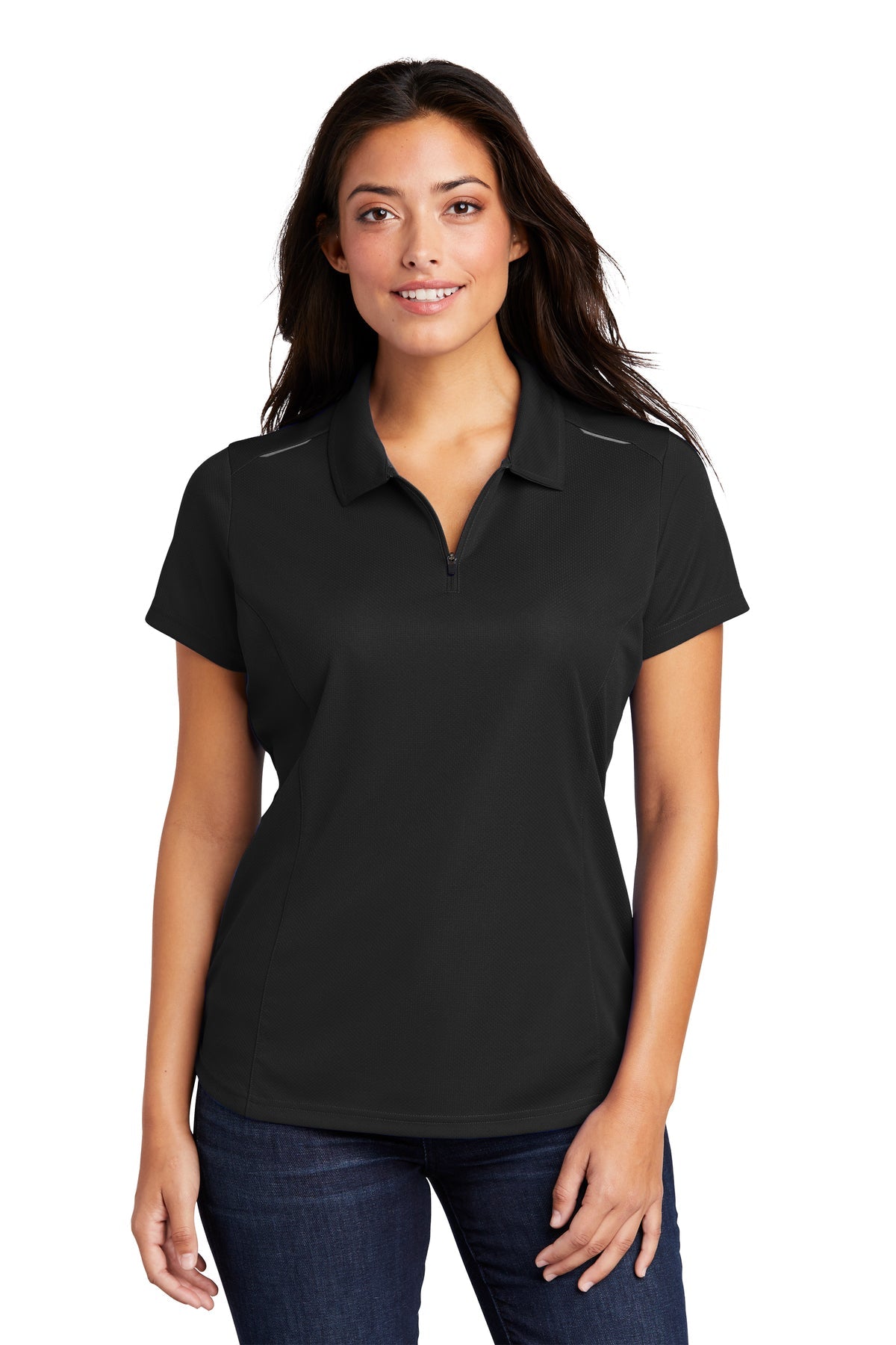L580 Port Authority® Ladies Pinpoint Mesh Zip Polo