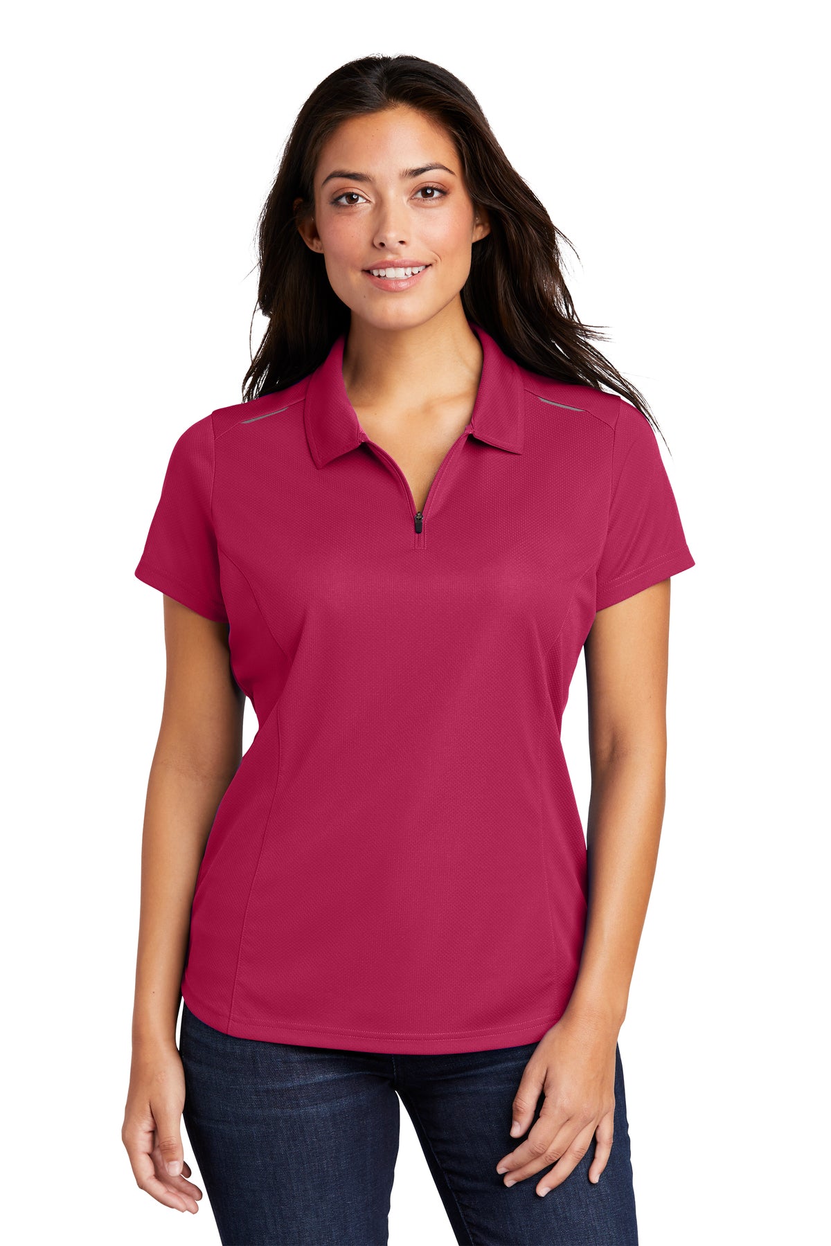 L580 Port Authority® Ladies Pinpoint Mesh Zip Polo