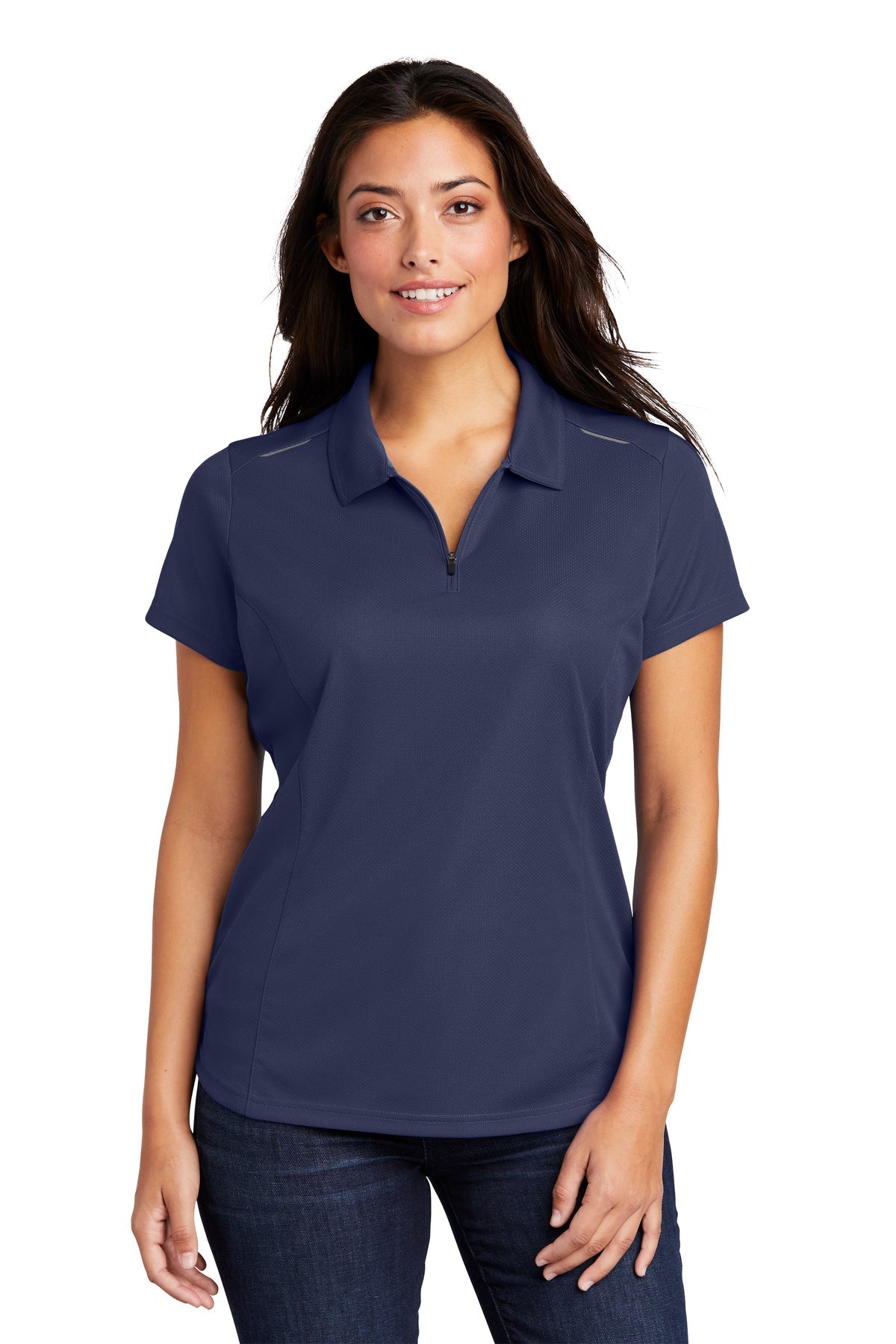 L580 Port Authority® Ladies Pinpoint Mesh Zip Polo