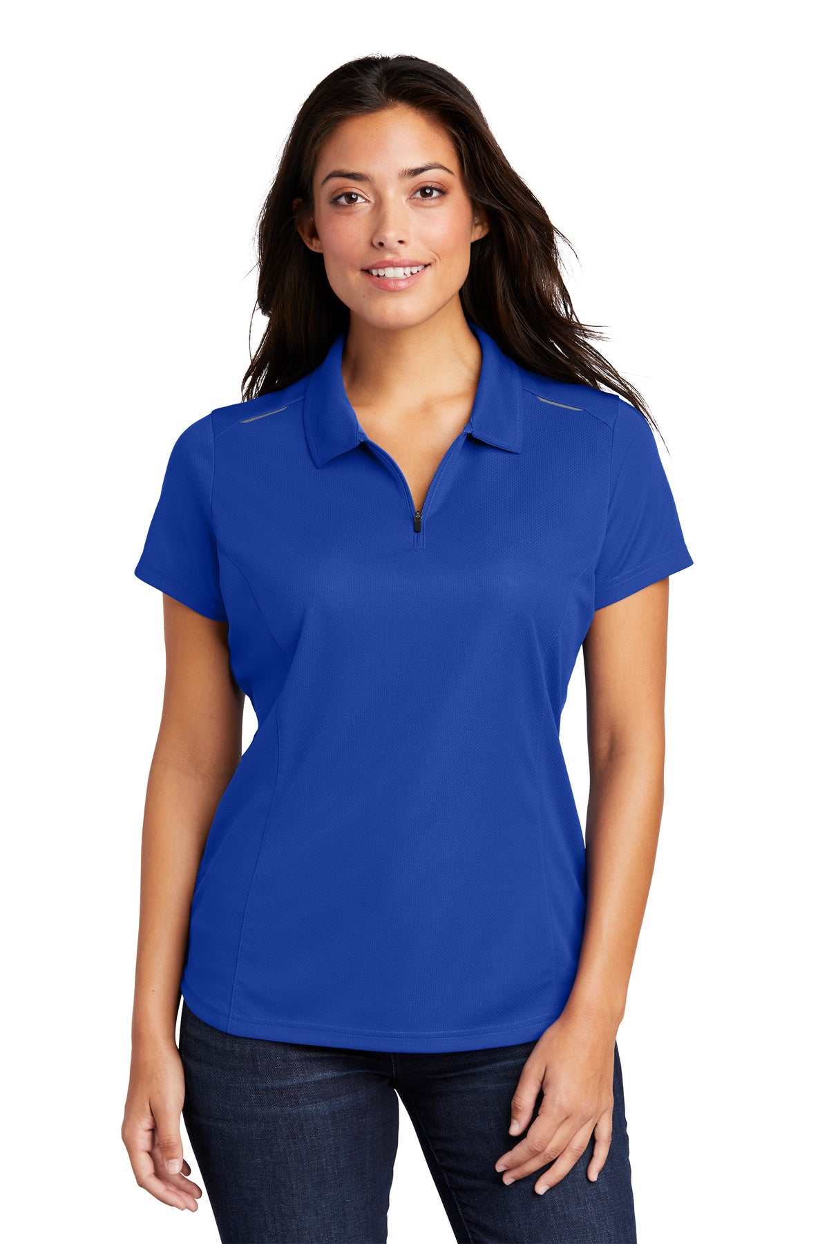 L580 Port Authority® Ladies Pinpoint Mesh Zip Polo