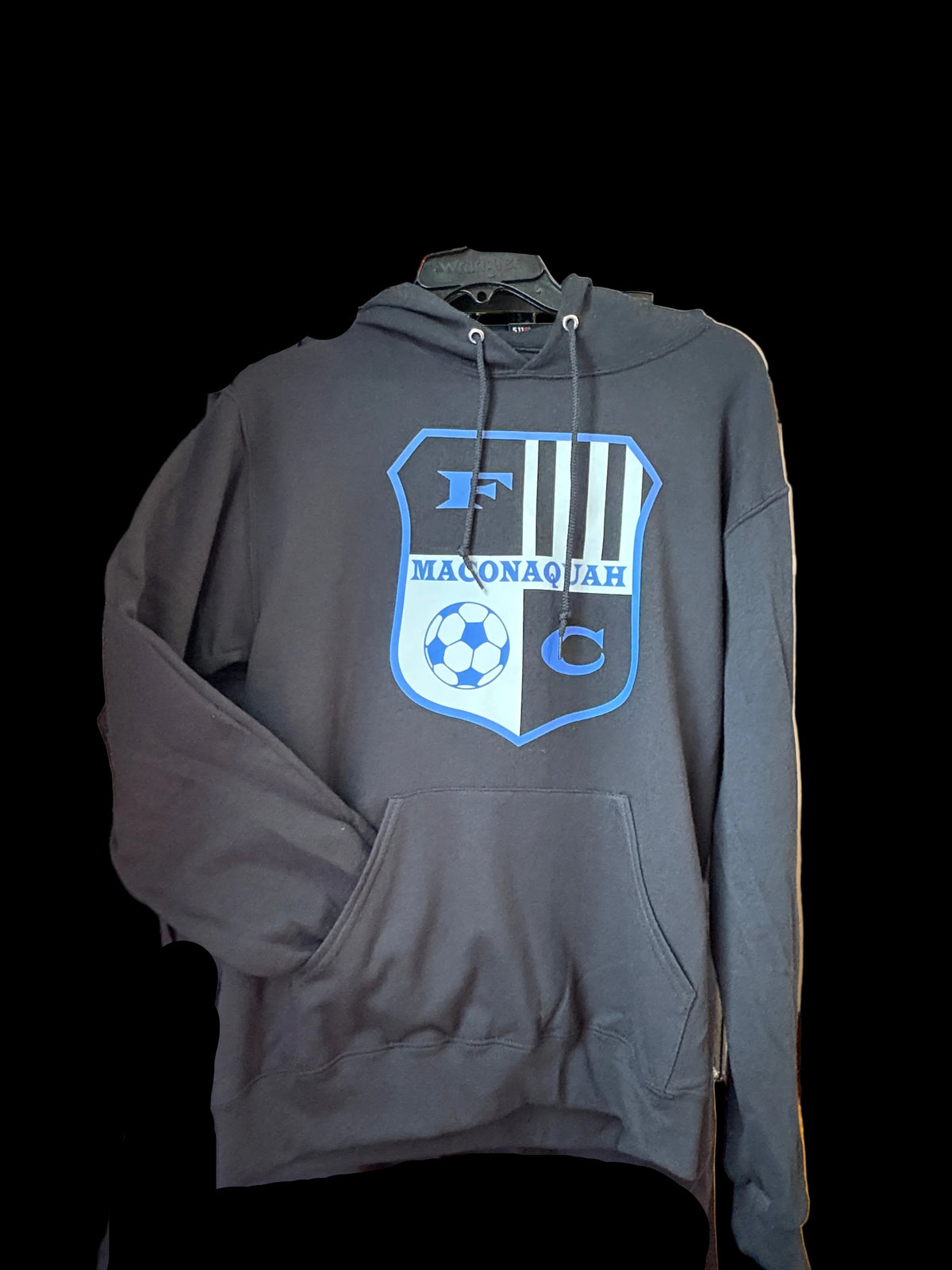 Maconaquah Soccer Hoodie w/ Braves on Back (Black)