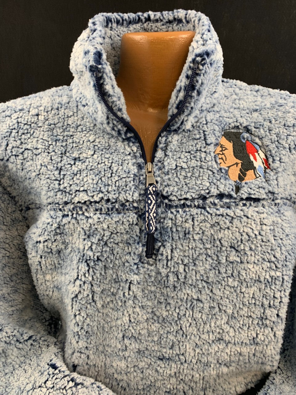 Maconaquah Brave Head Embroidered Sherpa Long Sleeve Quarter-Zip