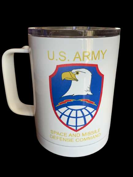 15 oz. White Vacuum Polar Camel Insulated Mug w/Slider Lid and USASMDC Emblem