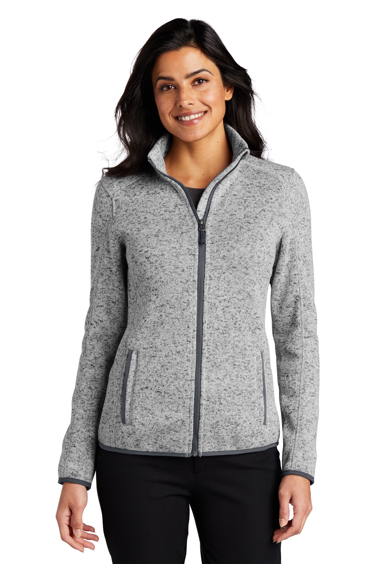 Port Authority ® Ladies Sweater Fleece Jacket. L232 Xxl Medium Blue  Heather 