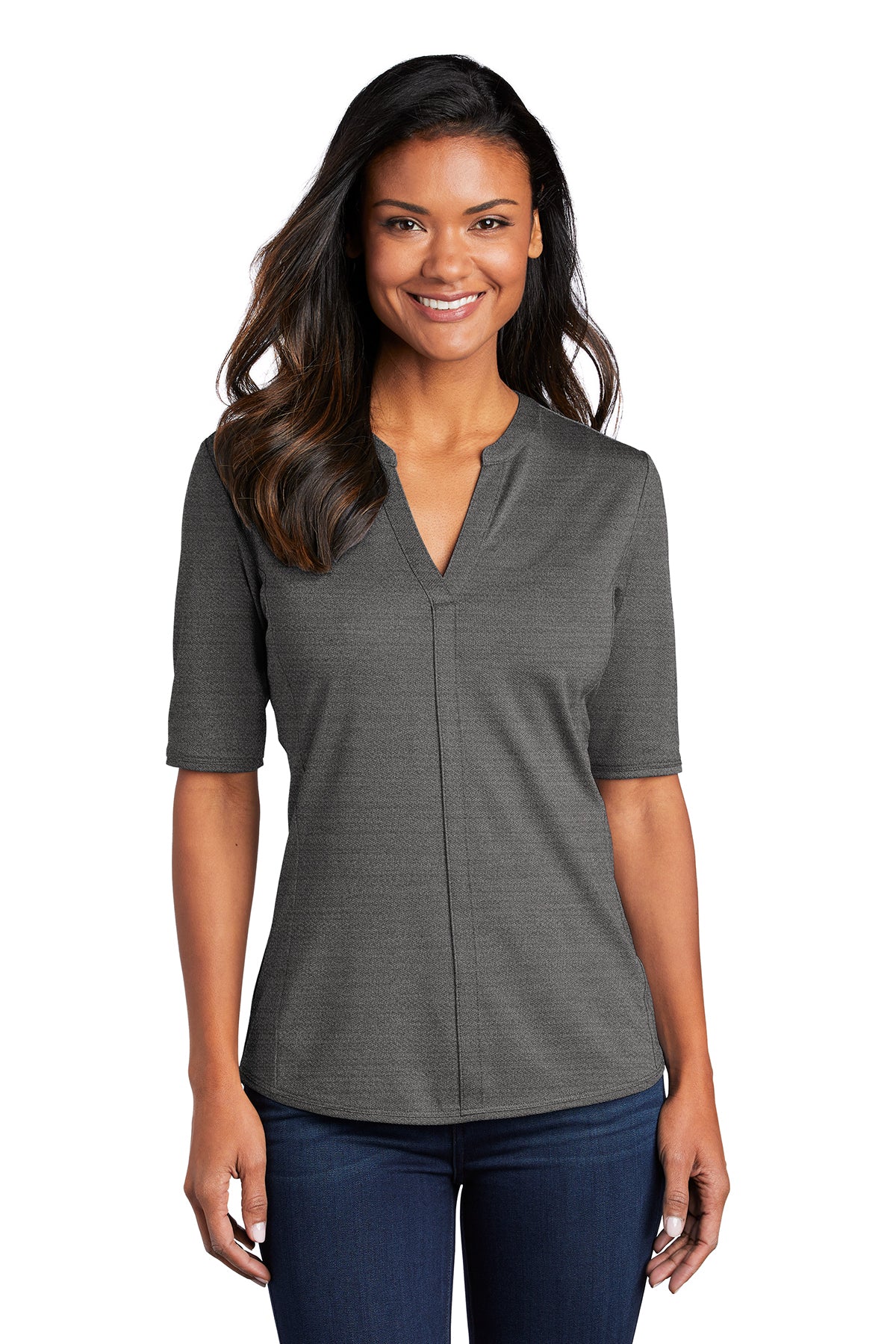 LK583 Port Authority ® Ladies Stretch Heather Open Neck Top